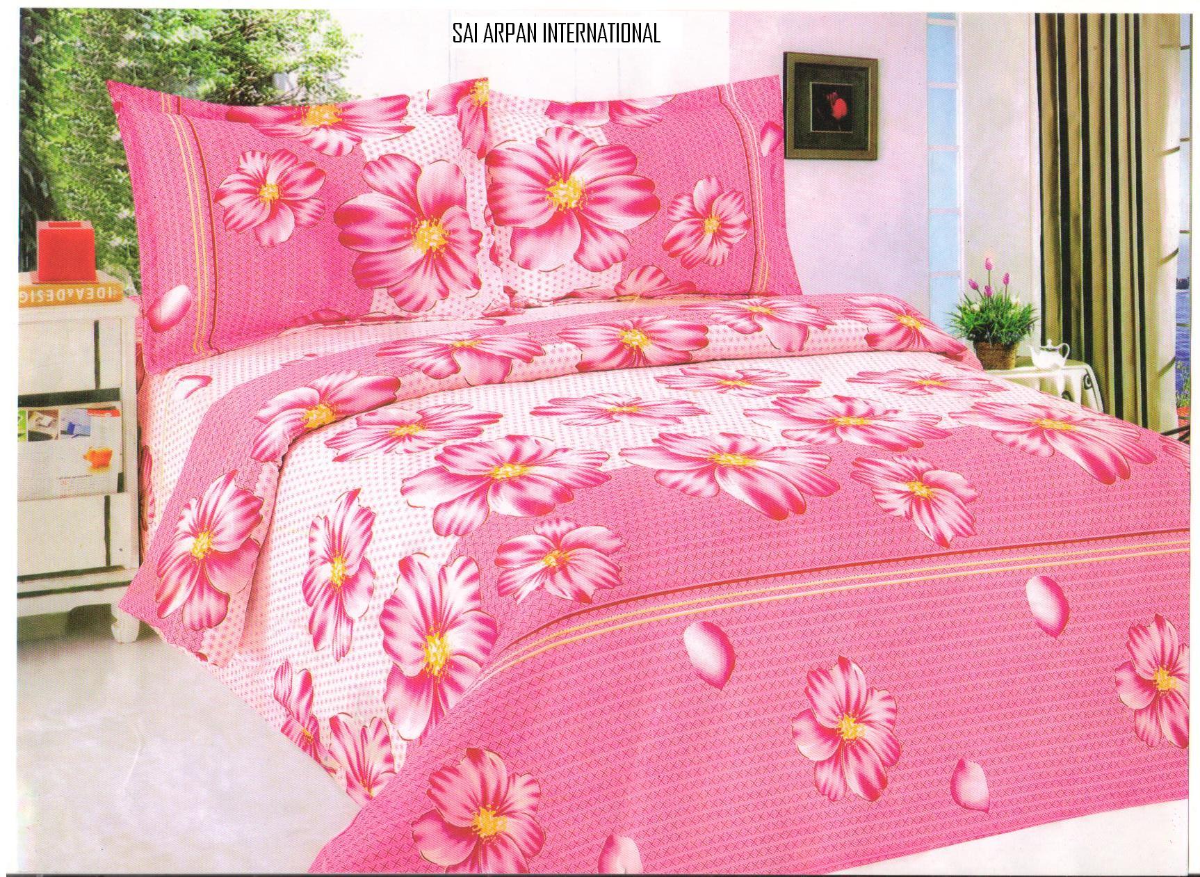 Pastel Triangle Print Cotton Double Bedsheet Set – Soft Green, Blue & Pink with Pillow Covers main image 1