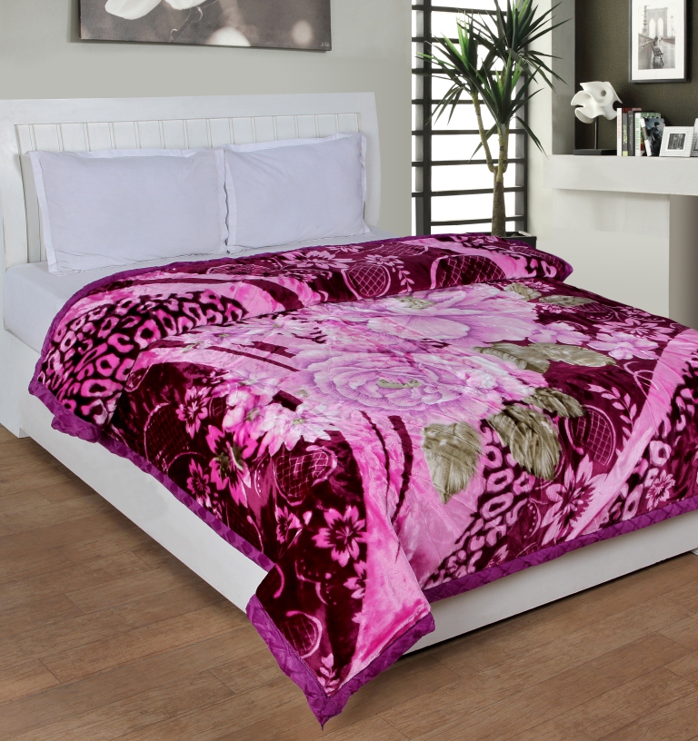 Buy Bed Bath Floral Print Golden Bear Luxury Mink Blanket Online