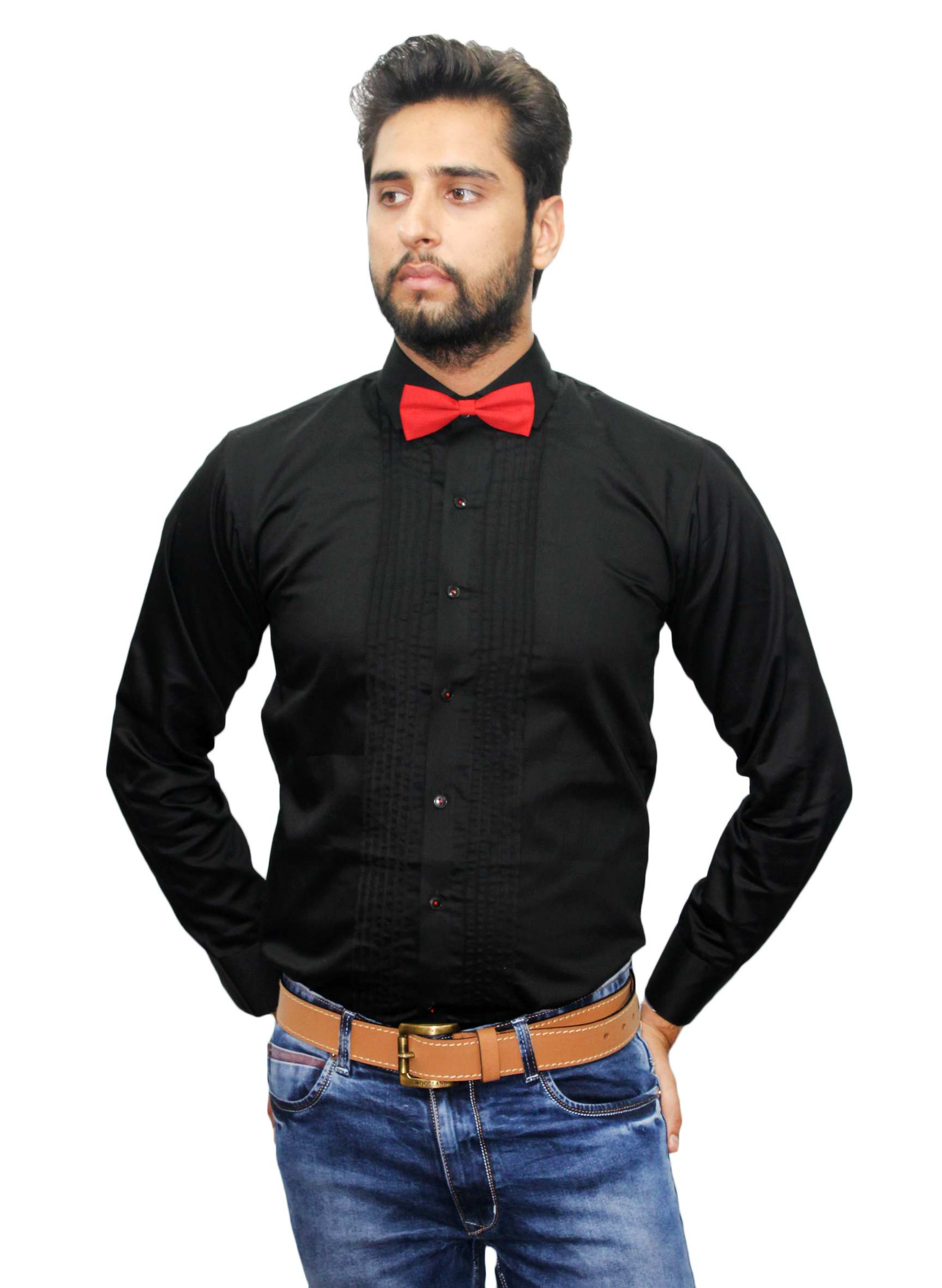 Buy Mens Designer Pintex Tuxedo Black Shirt With Red Boe For Suits ...