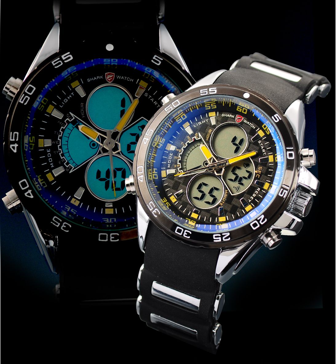 Sharp Lcd Watch Buy SHARK Mens Digital LCD Chronograph Rubber Army Dual Display Sport ...