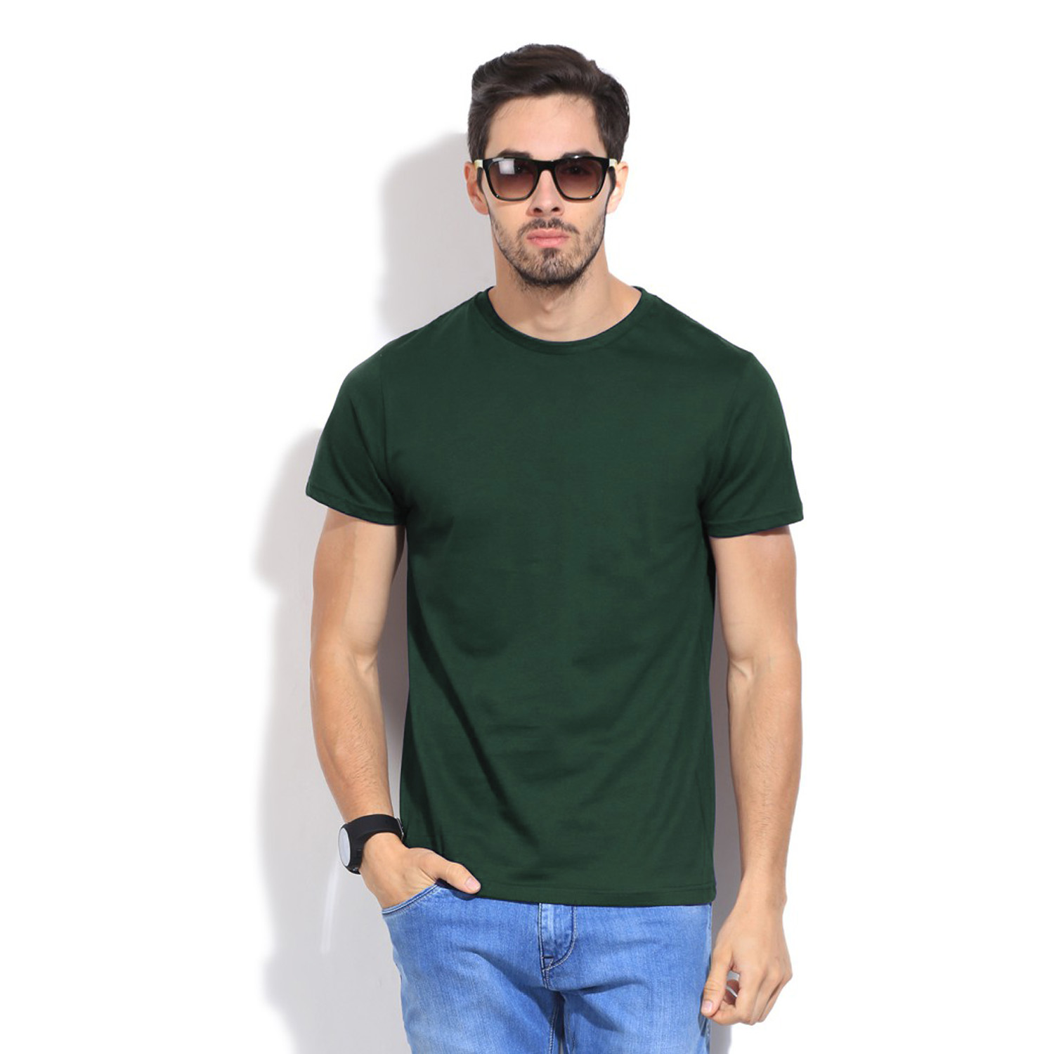 Buy Bainsons Bottle Green Solid Mens Round Neck T-Shirt (Sku - bspts ...