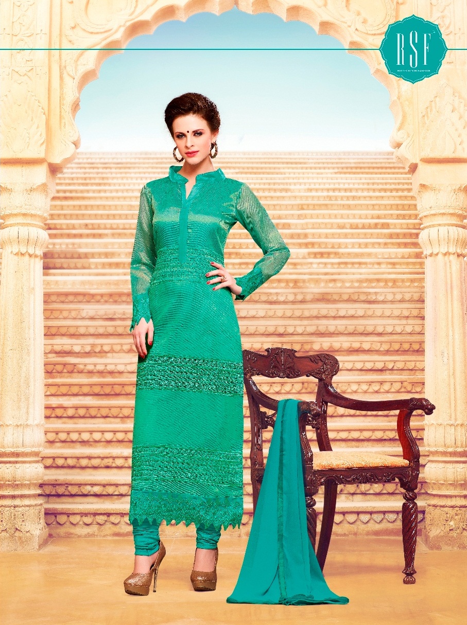 Buy Banorani Green Color Chiffon Silk Embroidery Semi Stitched Salwar