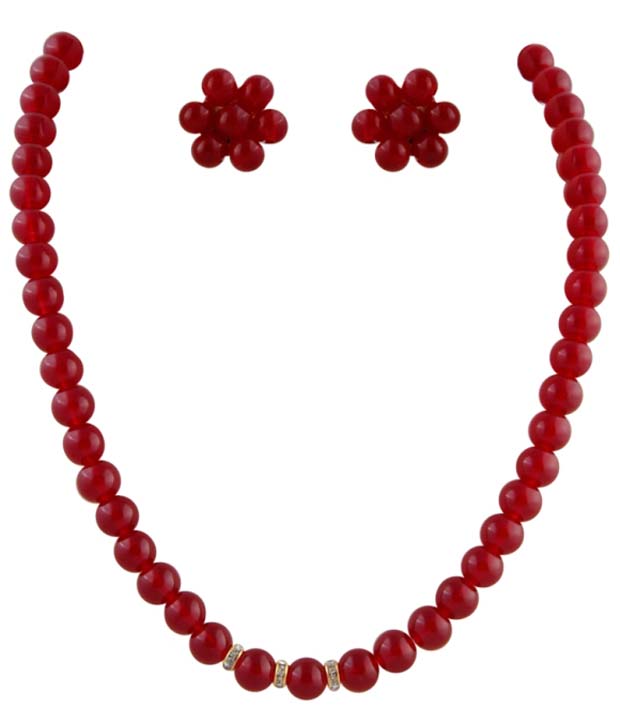 Buy Classique Designer Jewellery Glamorous Red Pearl Necklace Set