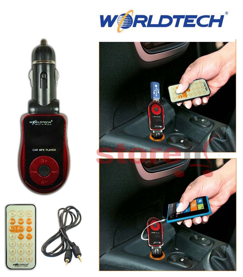 Worldtech Car FM Mp3 Modulator Transmitter And Aux Input with Remote