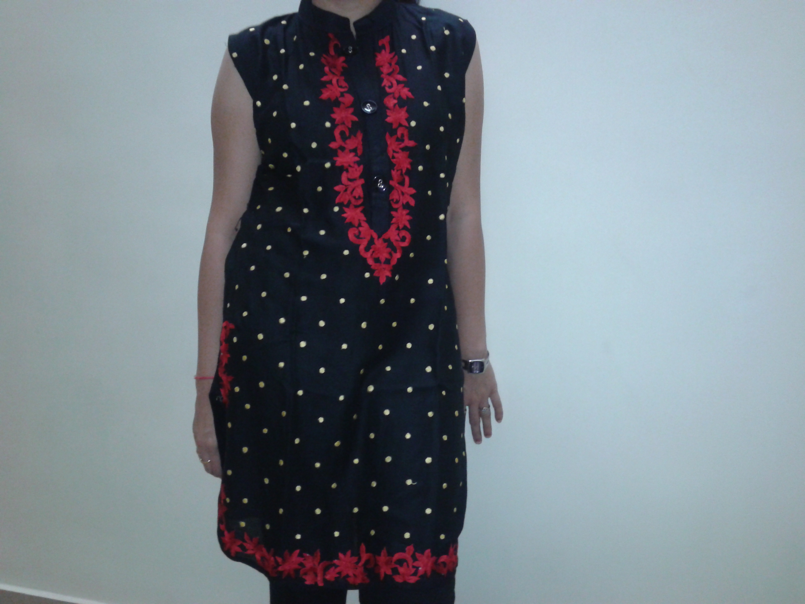 Exclusive Designer Black Apple Cut Kurti with Red Embroidery Work Just Rs 999