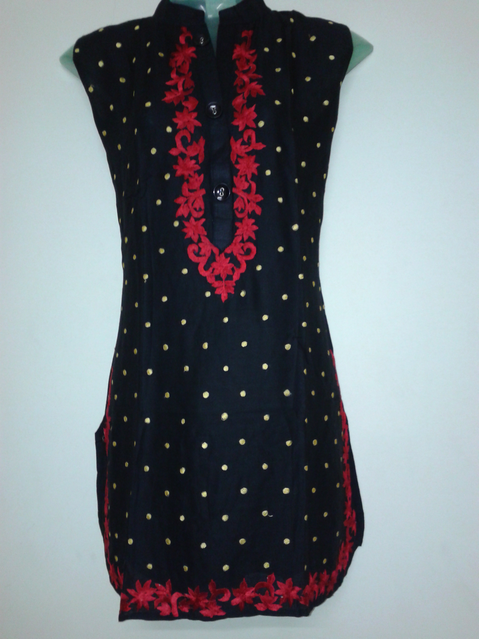 Exclusive Designer Black Apple Cut Kurti with Red Embroidery Work Just Rs 999