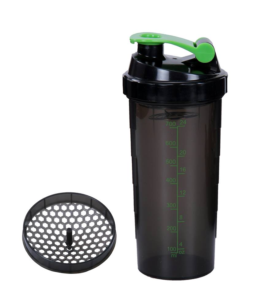 Black gym and sports Shaker sipper Bottle with spring to shake (700 ML