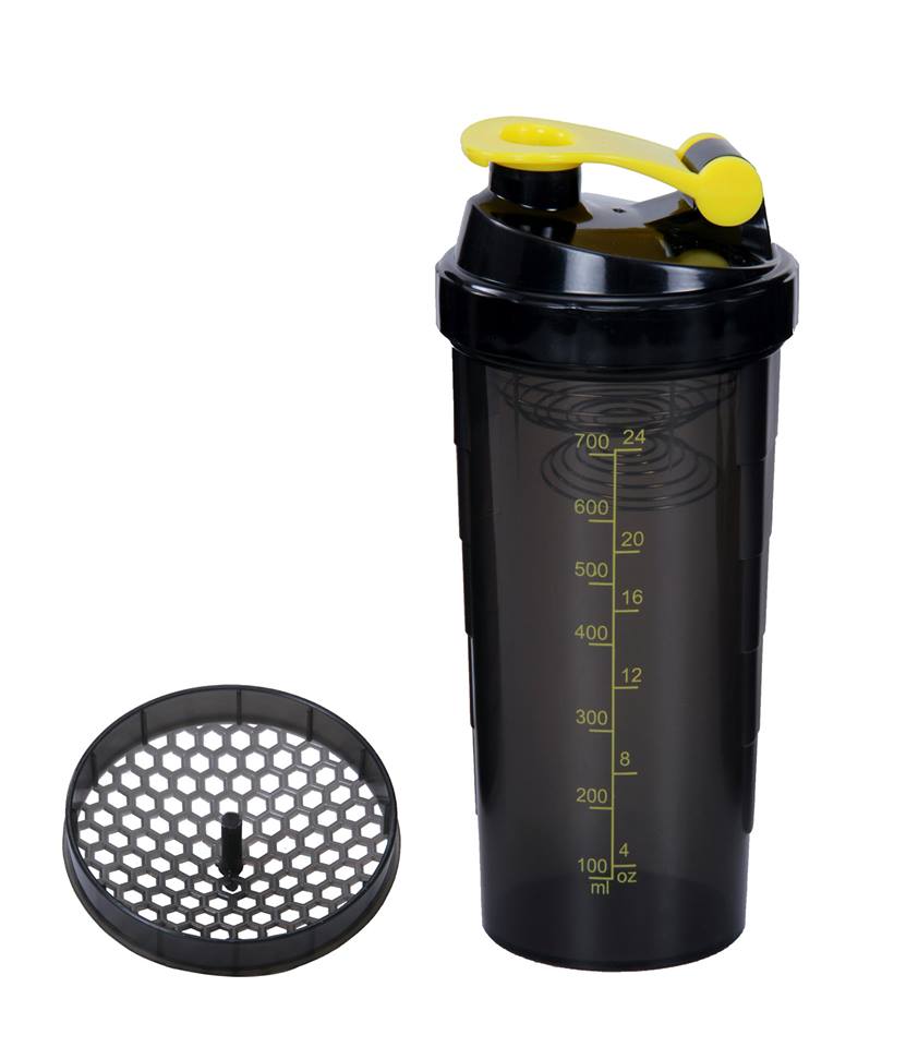 Black gym and sports Shaker sipper Bottle with spring to shake (700 ML