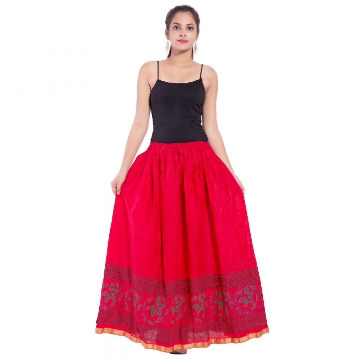 Buy Red Color Rajasthani Jaipuri Plain Cotton Regular Fit Long Skirt ...