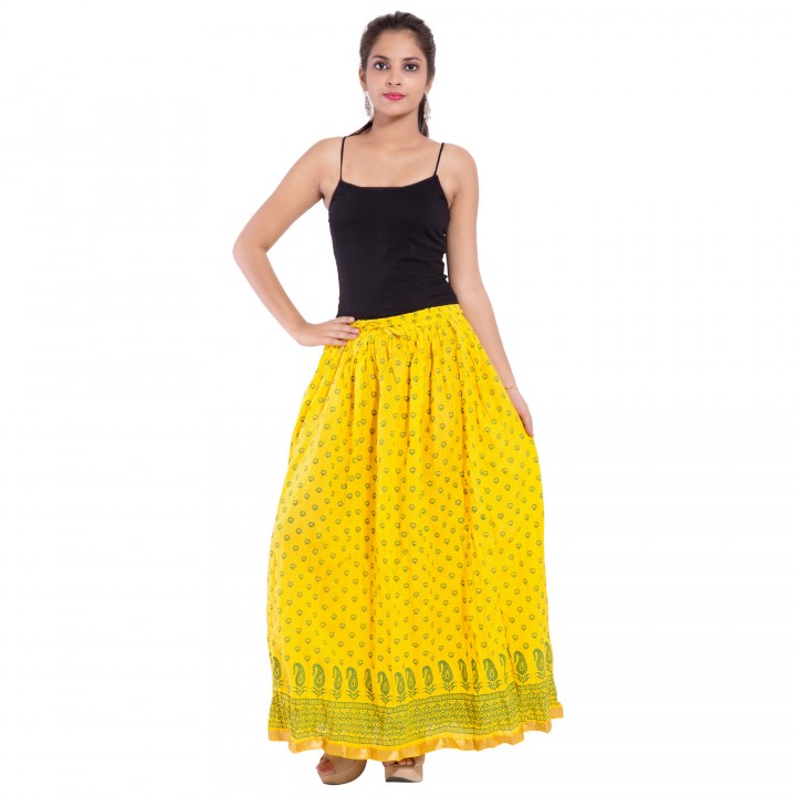 Buy Jaipuri Design Yellow Plain Cotton Long Skirt Online ₹499 from