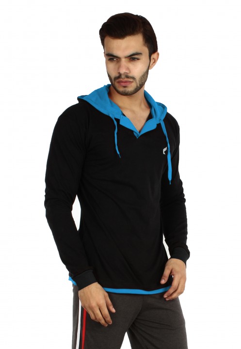 Buy V3squared Black Blue Cotton Hooded T Shirts For Mens Online ₹469