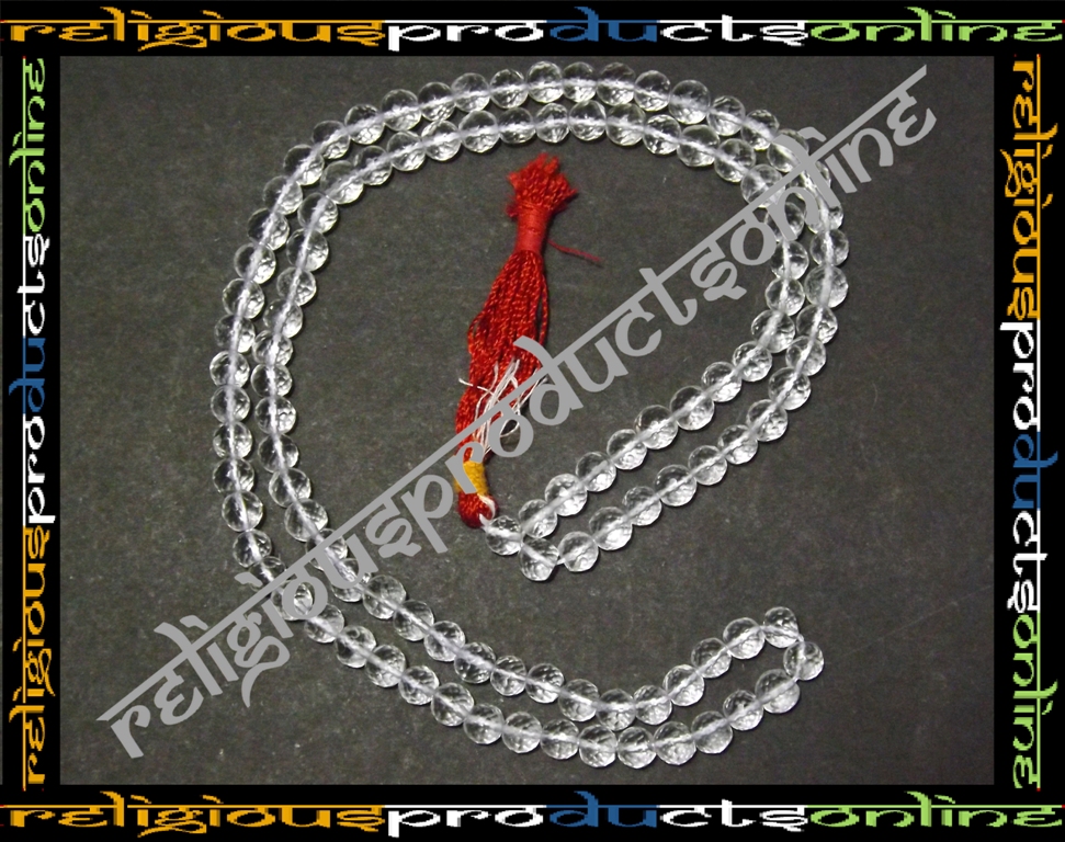 100 Natural Sphatik Mala (Quartz Crystal) Diamond Cut (108+1 Beads) 5 mm