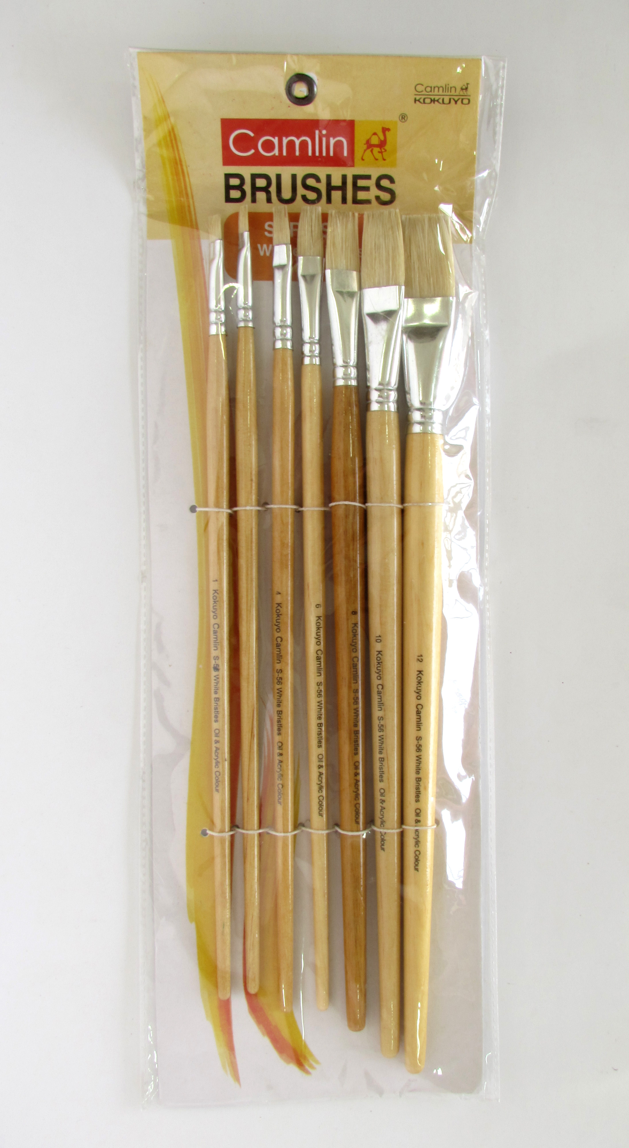 Buy Camlin Paint Brush Series 56 White Bristle Flat, Set of 7 Pack of