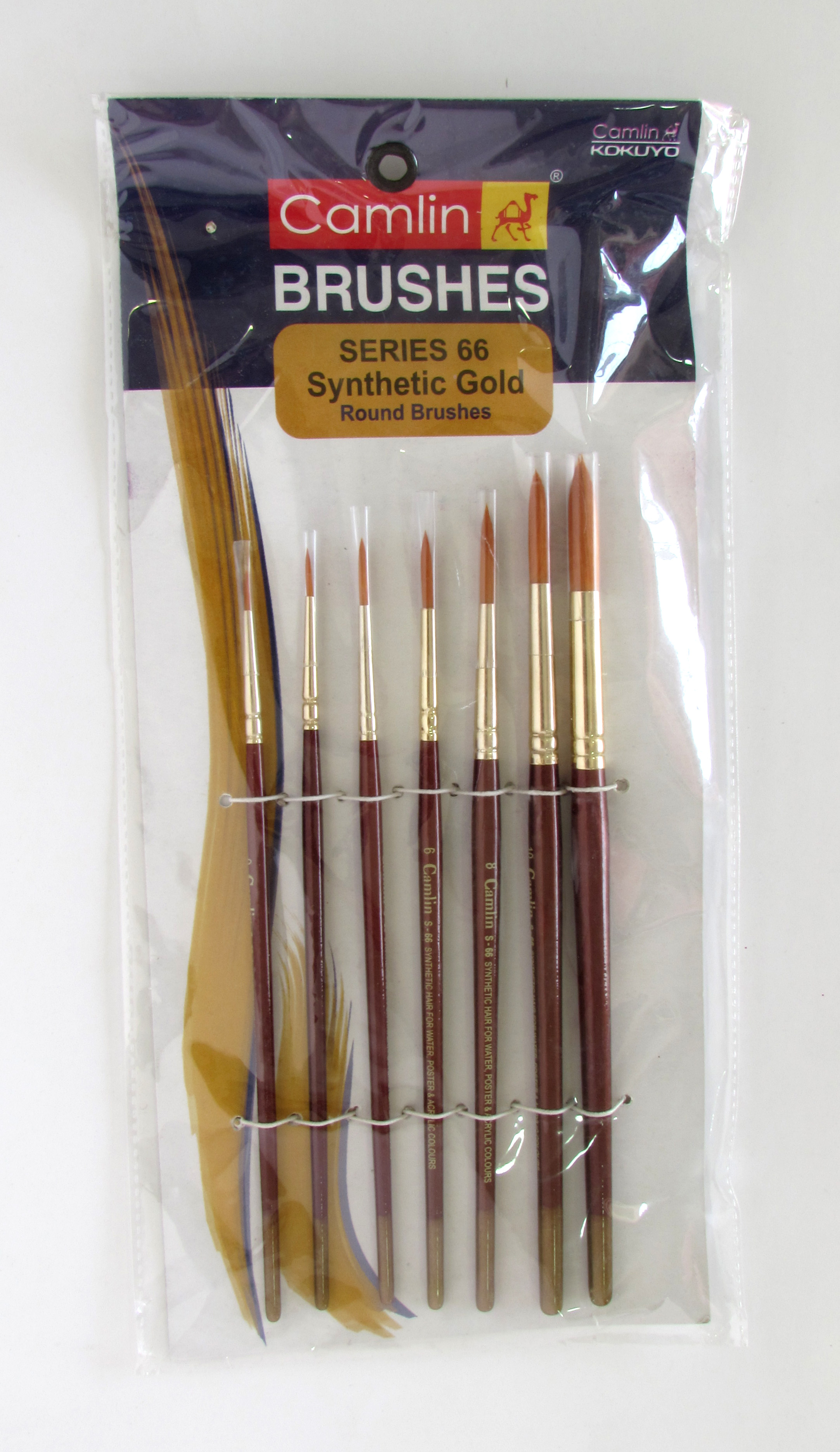 Buy Camlin Paint Brush Series 66 Round Synthetic Gold, Set of 7 Pack