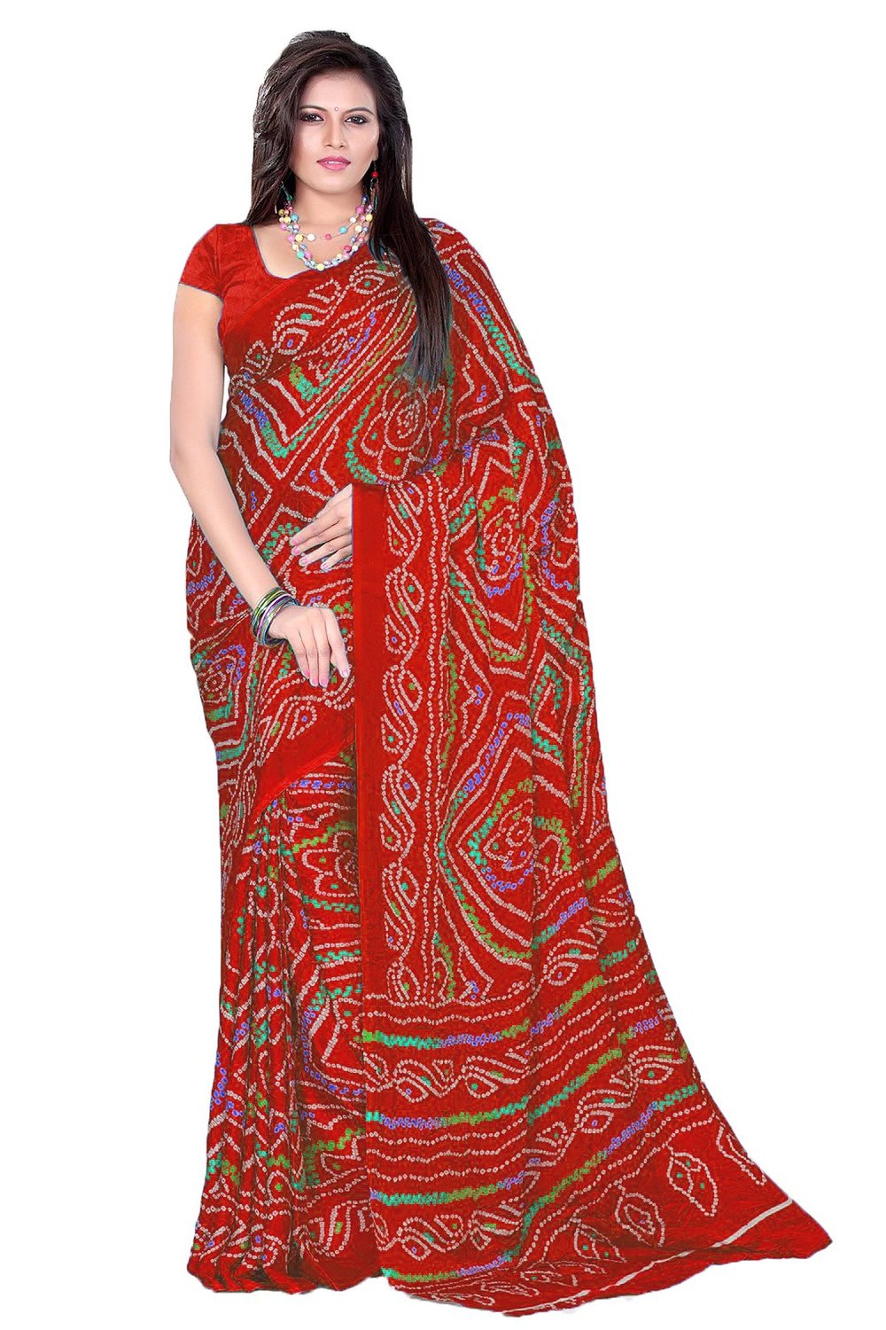 Buy Rajasthani Bandhani Bandhej Red Color Moss Chunri Sari Online ₹3500 from ShopClues