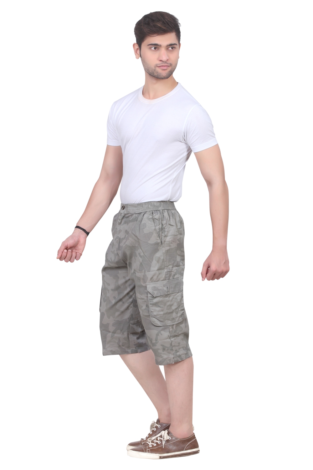 Buy Army Printed Elastic 3/4 shorts For Mens (Off Grey ) Online @ ₹449 ...