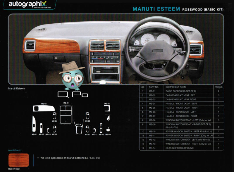 Online CAR DASHBOARD WOODEN KIT / TRIM FOR MARUTI ESTEEM AUTOGRAPHIX