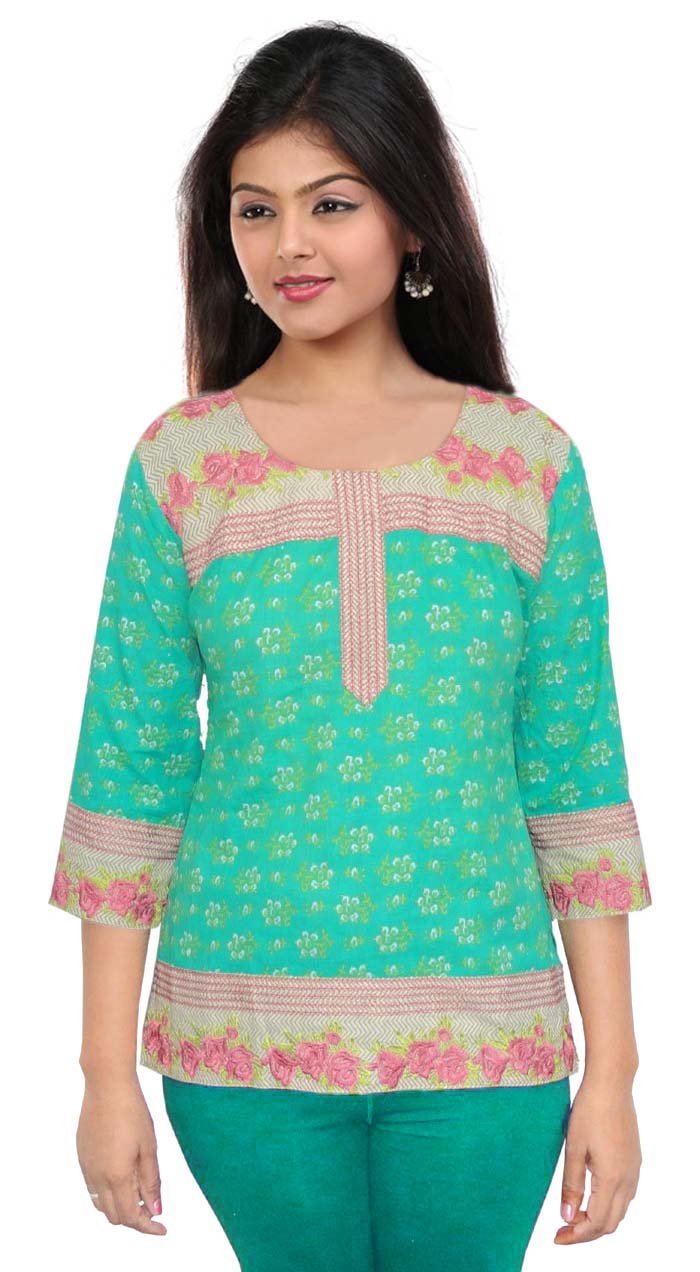 Embroidery Work Block Print Ladies Wear Cotton Kurta Size M Top Rajasthani