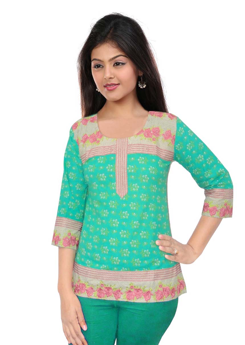 Embroidery Work Block Print Ladies Wear Cotton Kurta Size M Top Rajasthani