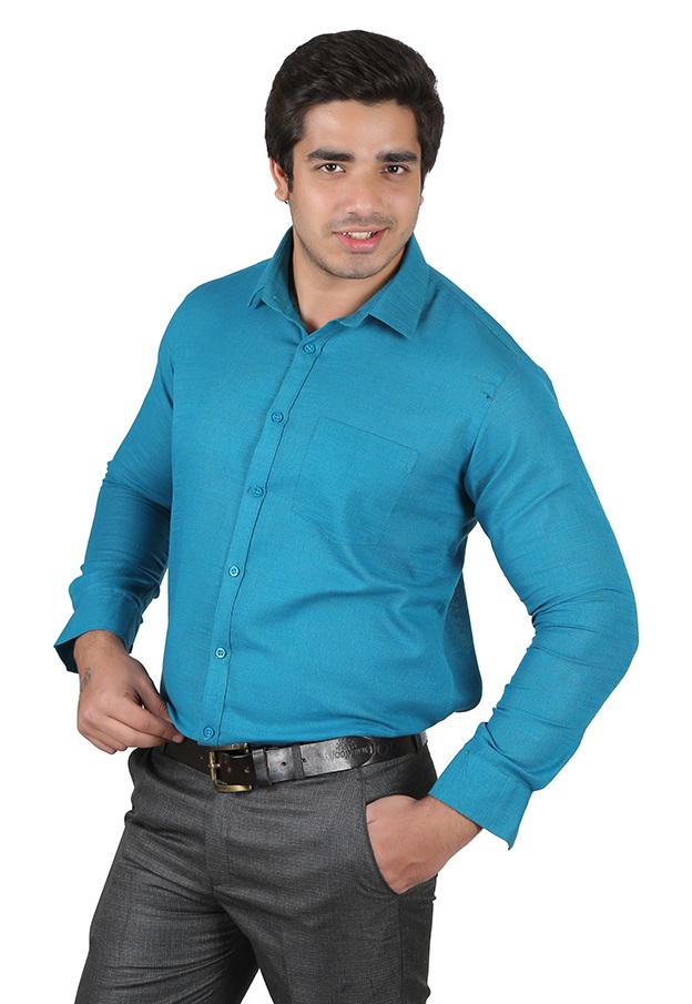 Buy Peacock Blue Linen Shirt Online 799 From ShopClues   Side6031 1455009696 