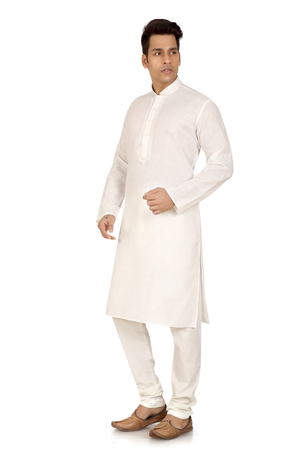 Buy White Cotton Plain Kurta Churidar Set For Men Online ₹1099 From