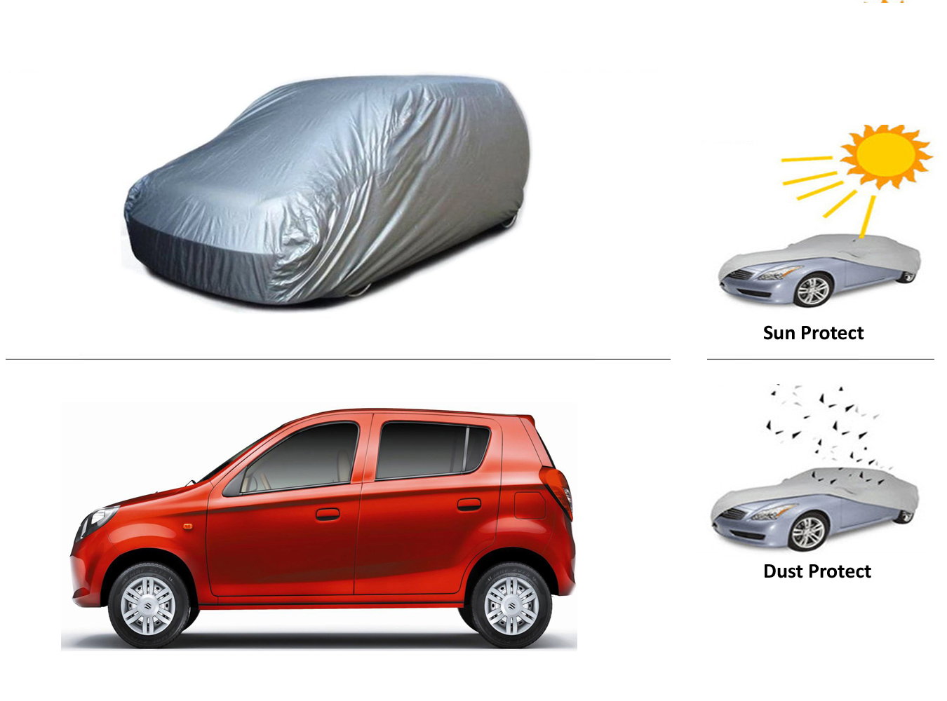 Buy CreativeVia 2in1 Protection Silver Matty Car Cover For Maruti Alto