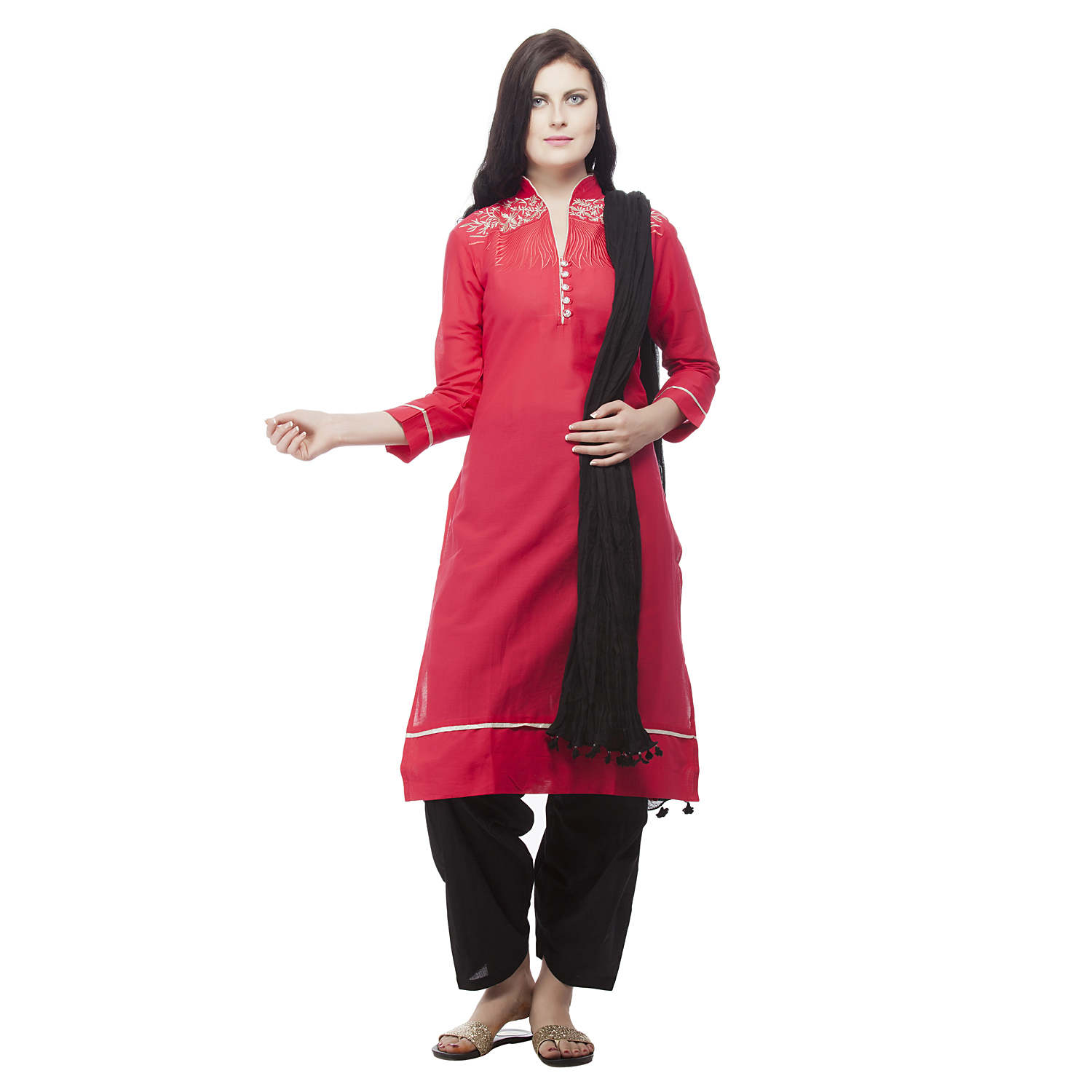 Buy Pistaa womens Cotton Red Kurta and Black Punjabi Full patiala ...