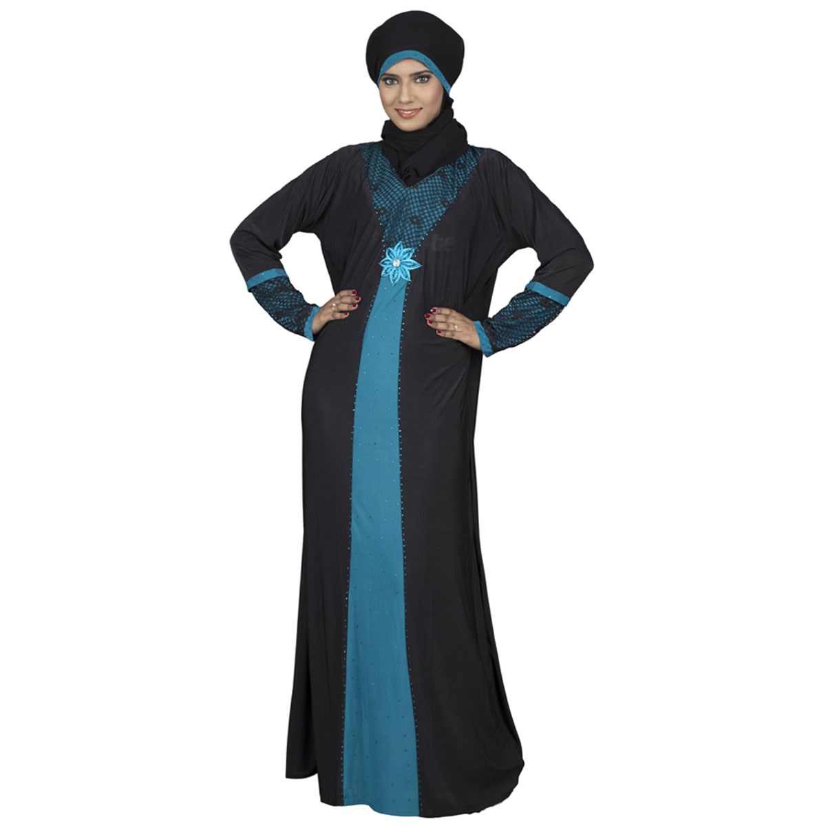 Buy Hawai Lycra Turquoise Mesh Stone Embellished Burqa Online @ ₹1899 ...