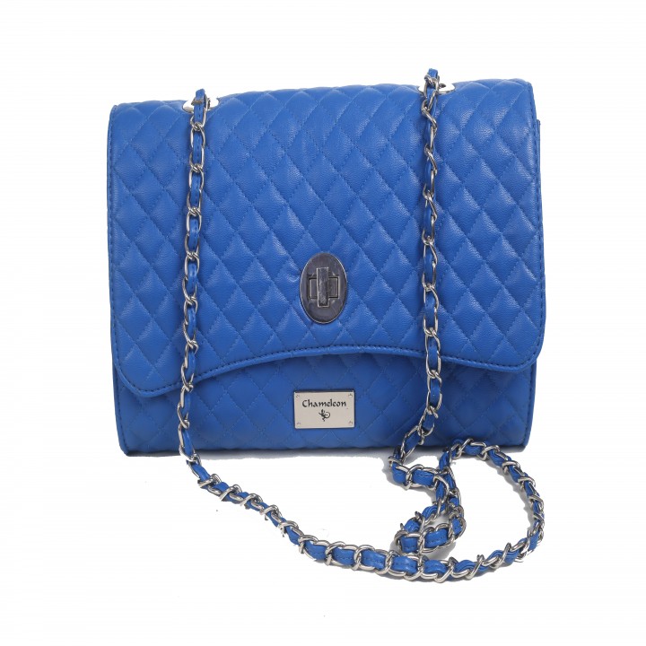 Buy Chameleon Beautifully Quilted Blue Sling Bag With Chain Strap ...