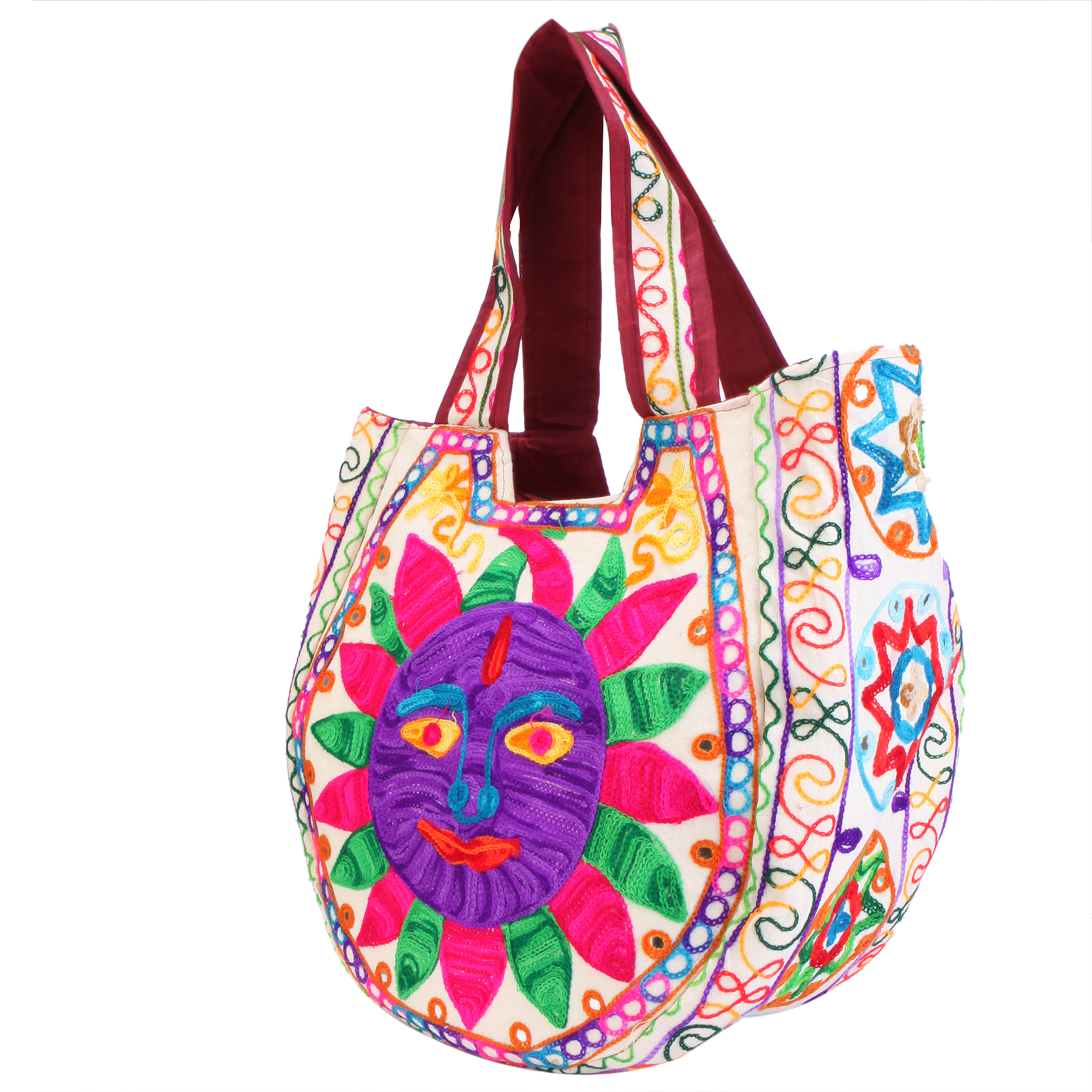 Lavender Womens Cream Designer Embroided Handbag LEB 3012