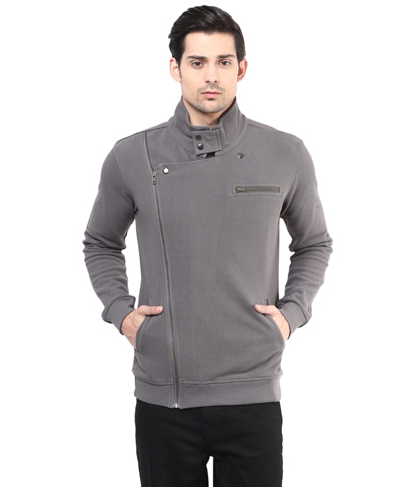 Buy Hypernation Dark Grey Side Zipper Cotton Jacket For Men Online ...