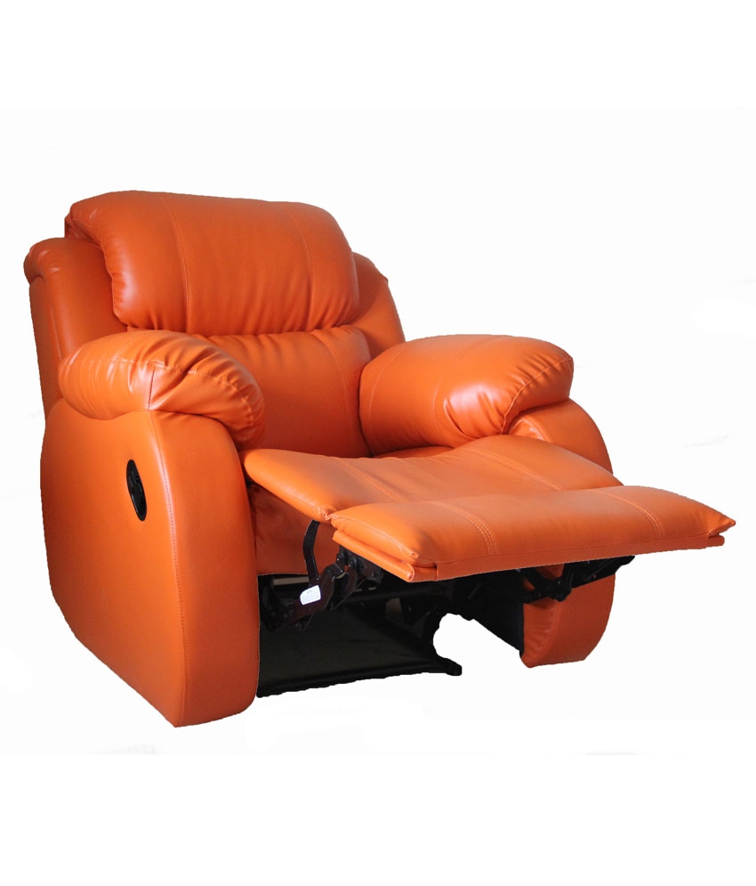 Westido Single Seater Manual Recliner Orange in Leatherette Upholstery