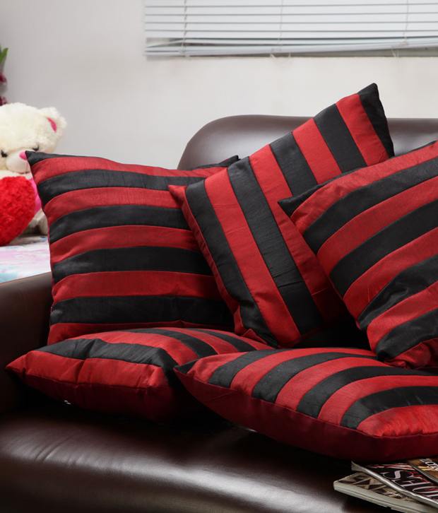 straight stripe cushion cover red & white ( 5 pcs set)