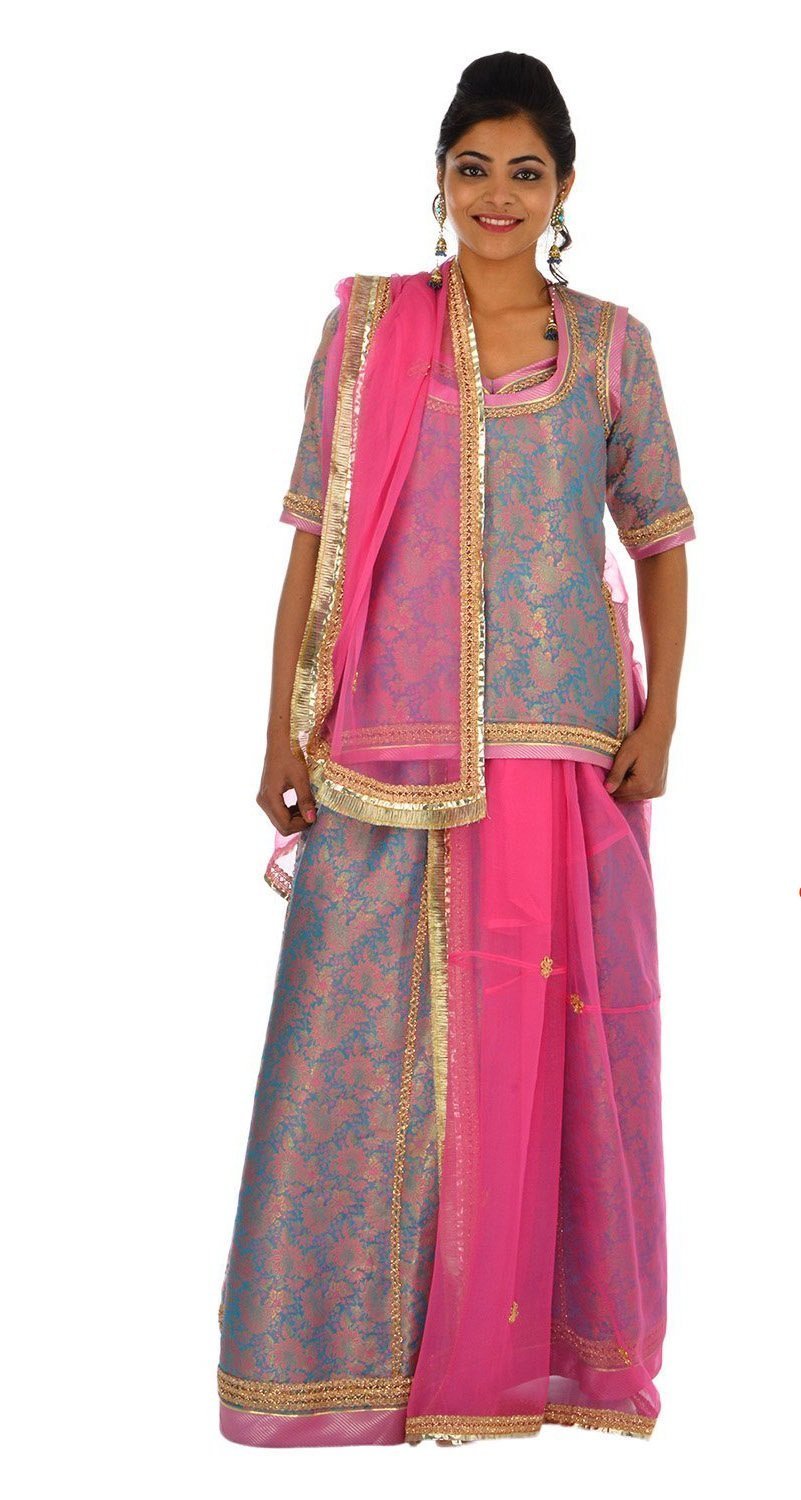 Buy women Rajputi Brocade lehenga (Poshak)with Pink Silk border Online
