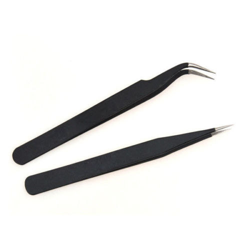 Buy DIY Crafts 2x Black Antistatic Straight Curved Tweezers Long Sharp