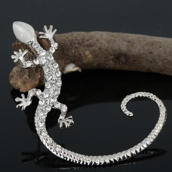 Buy WF Silver Crystal Gecko Lizard Cuff Earring Single Clip Stud ...