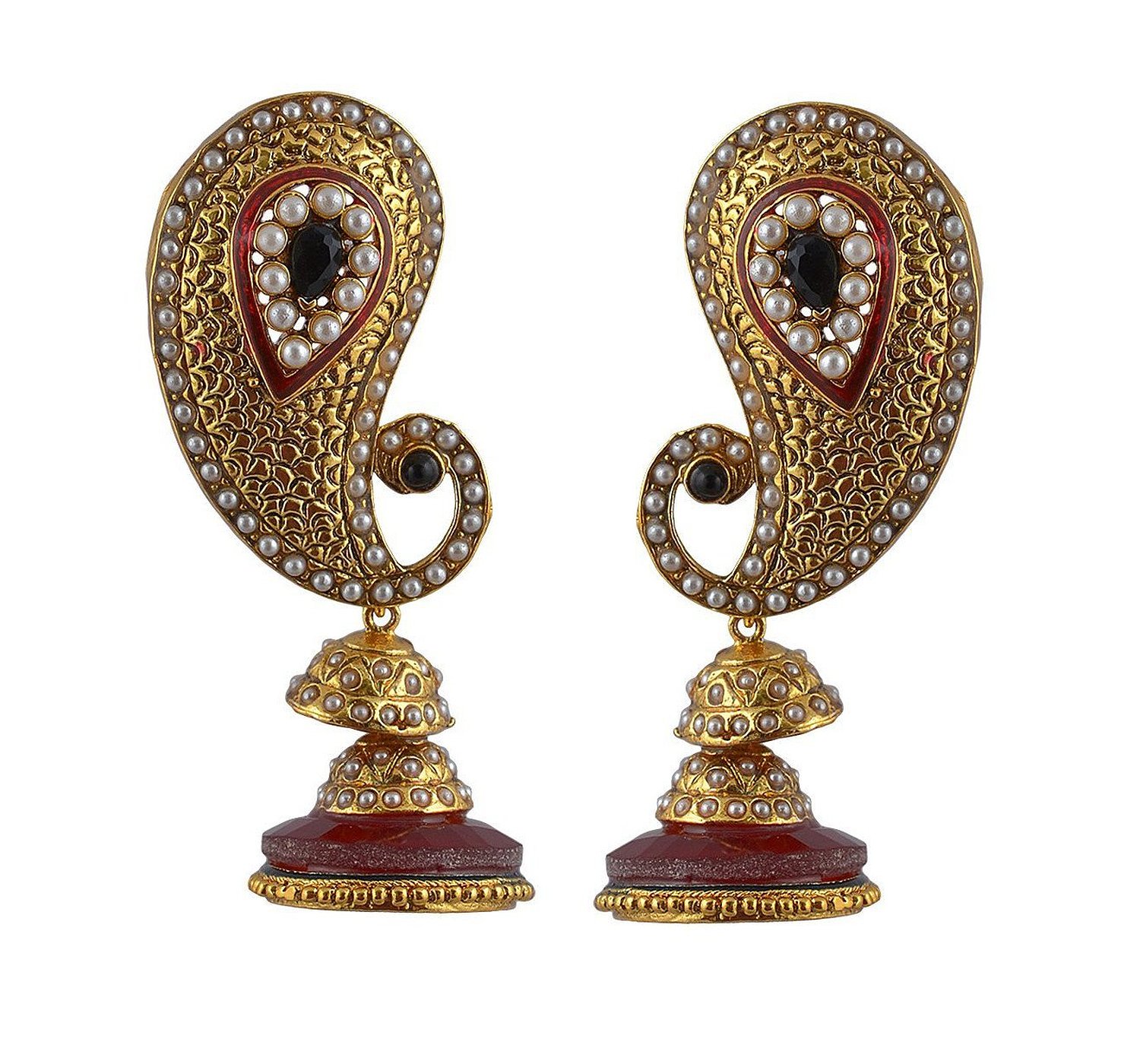 Adwitiya Collection Gold Pearls And Red Stones Earrings for Women
