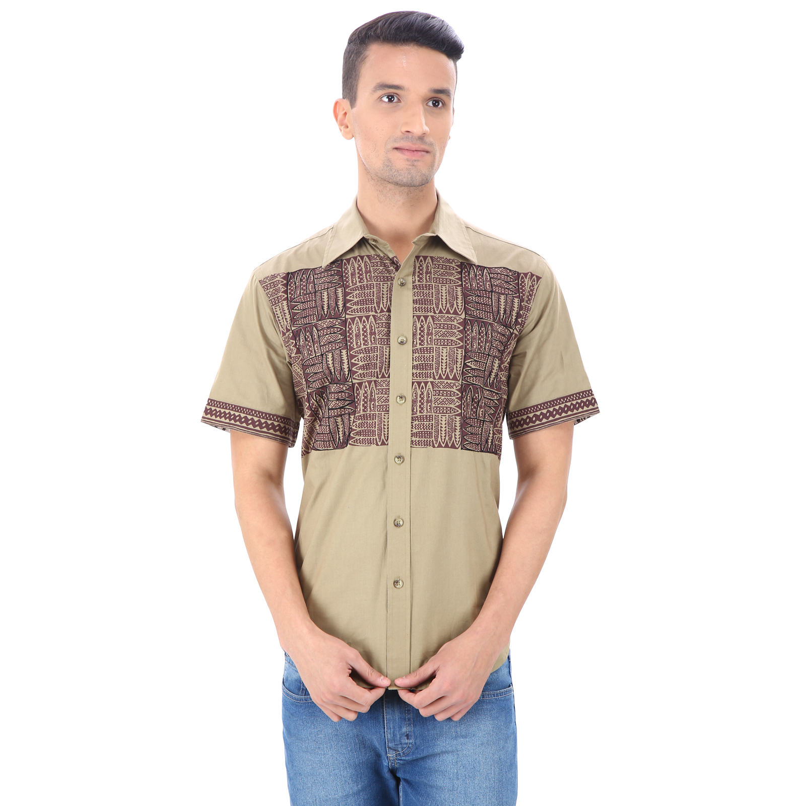 Buy Woodin Regular Fit Half Sleeve Brown Shirts for Men Online @ ₹959 ...