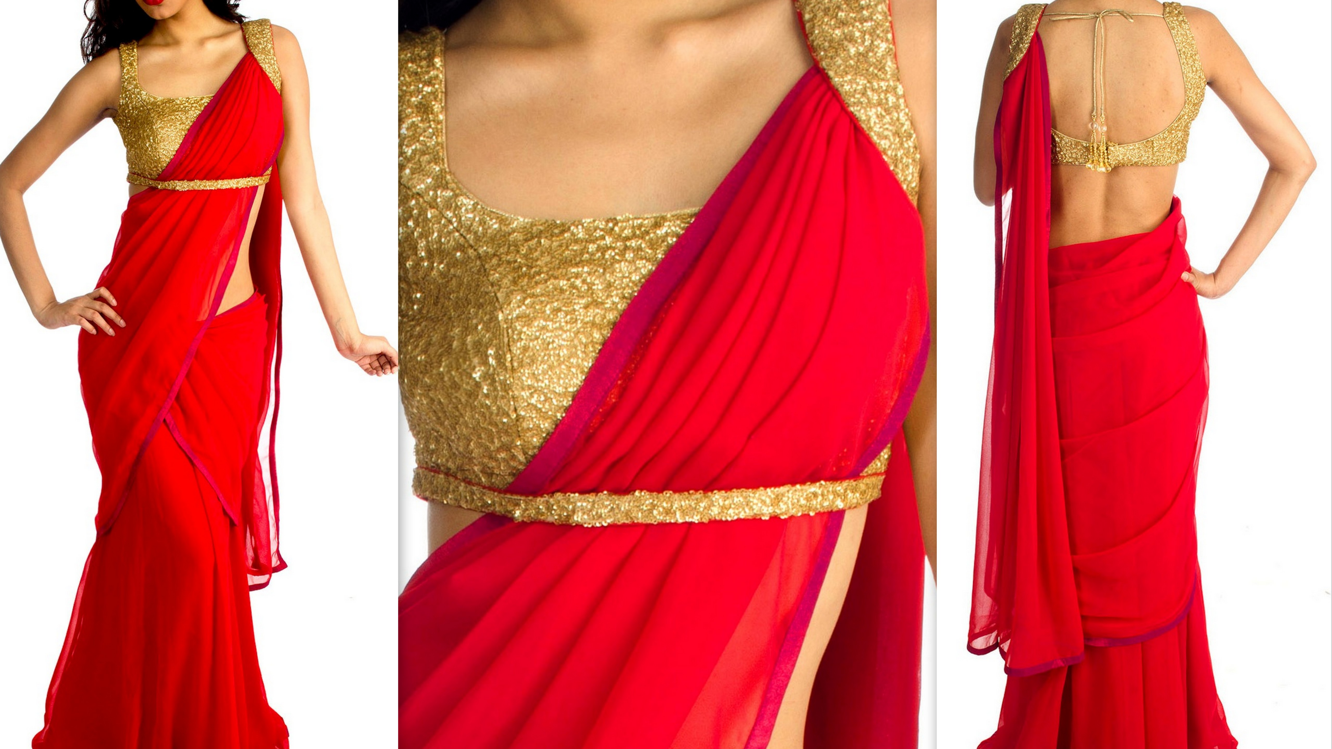 red gown saree