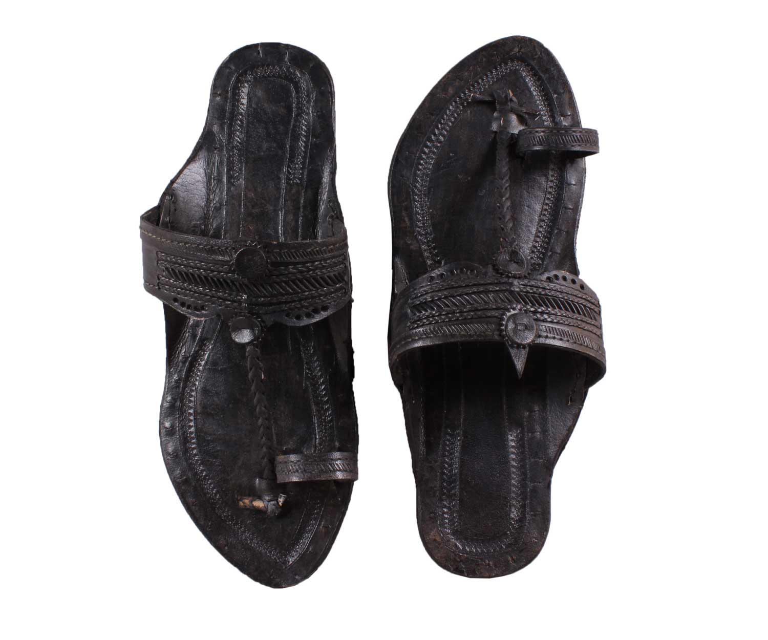 black kolhapuri leather chappals