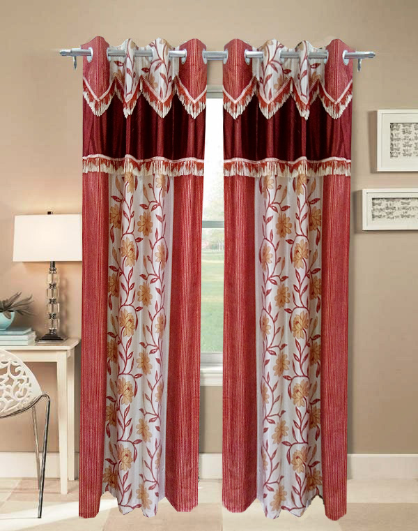 Buy Homefab India Set Of 2 Designer Floral Rust Door Curtains Online ...