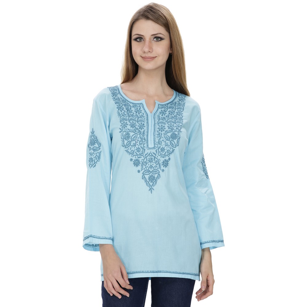 Buy Nazrana Blue Lucknowi Chikankari Murri Medium Kurti Online @ ₹749 ...