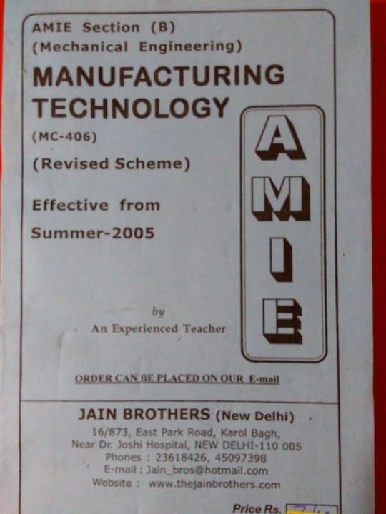 AMIE - Mechanical Engineering Section (B) Solved Papers Manufacturing ...