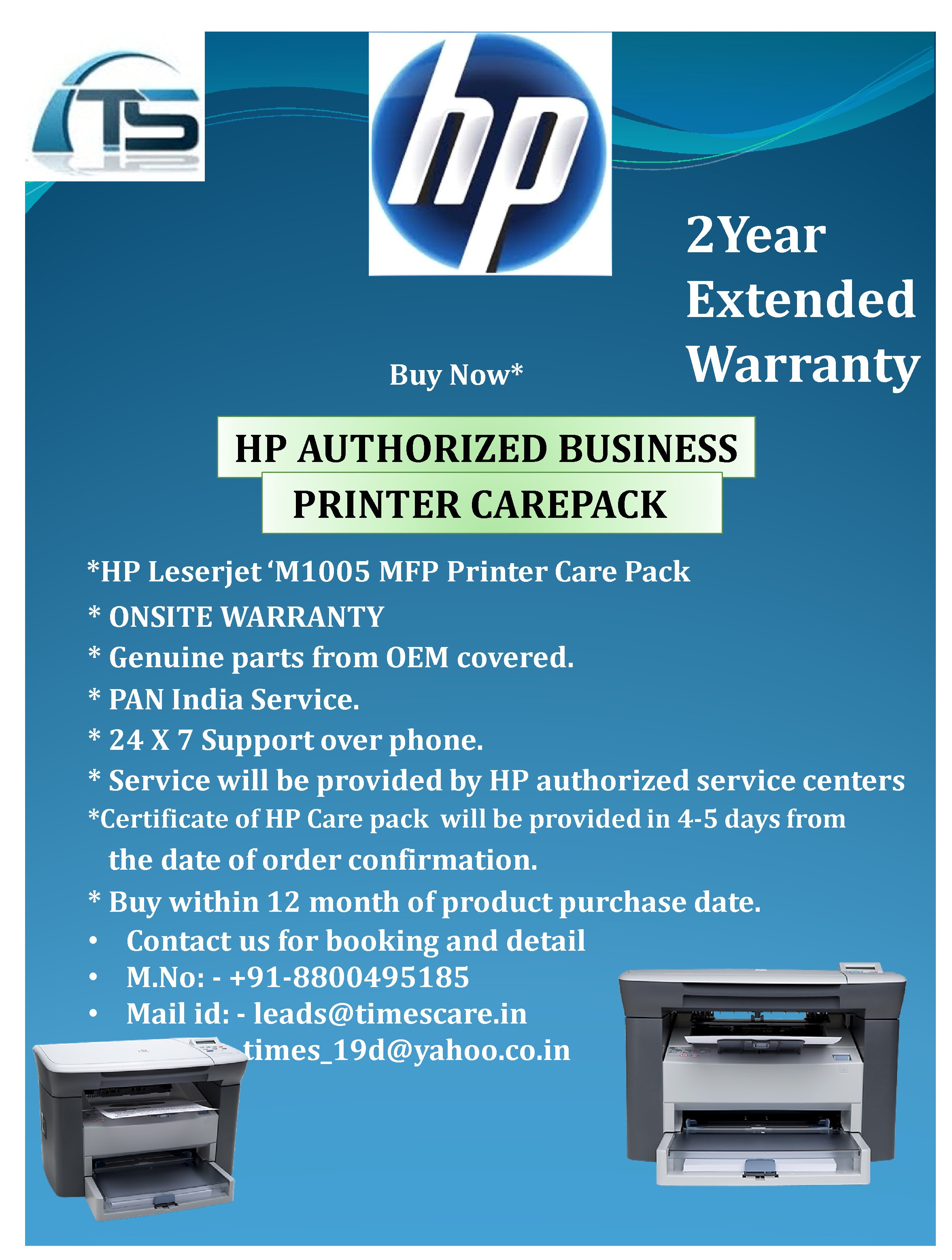 Buy HP Extended Warranty for HP LaserJet M1005 MFP Printer Care Pack