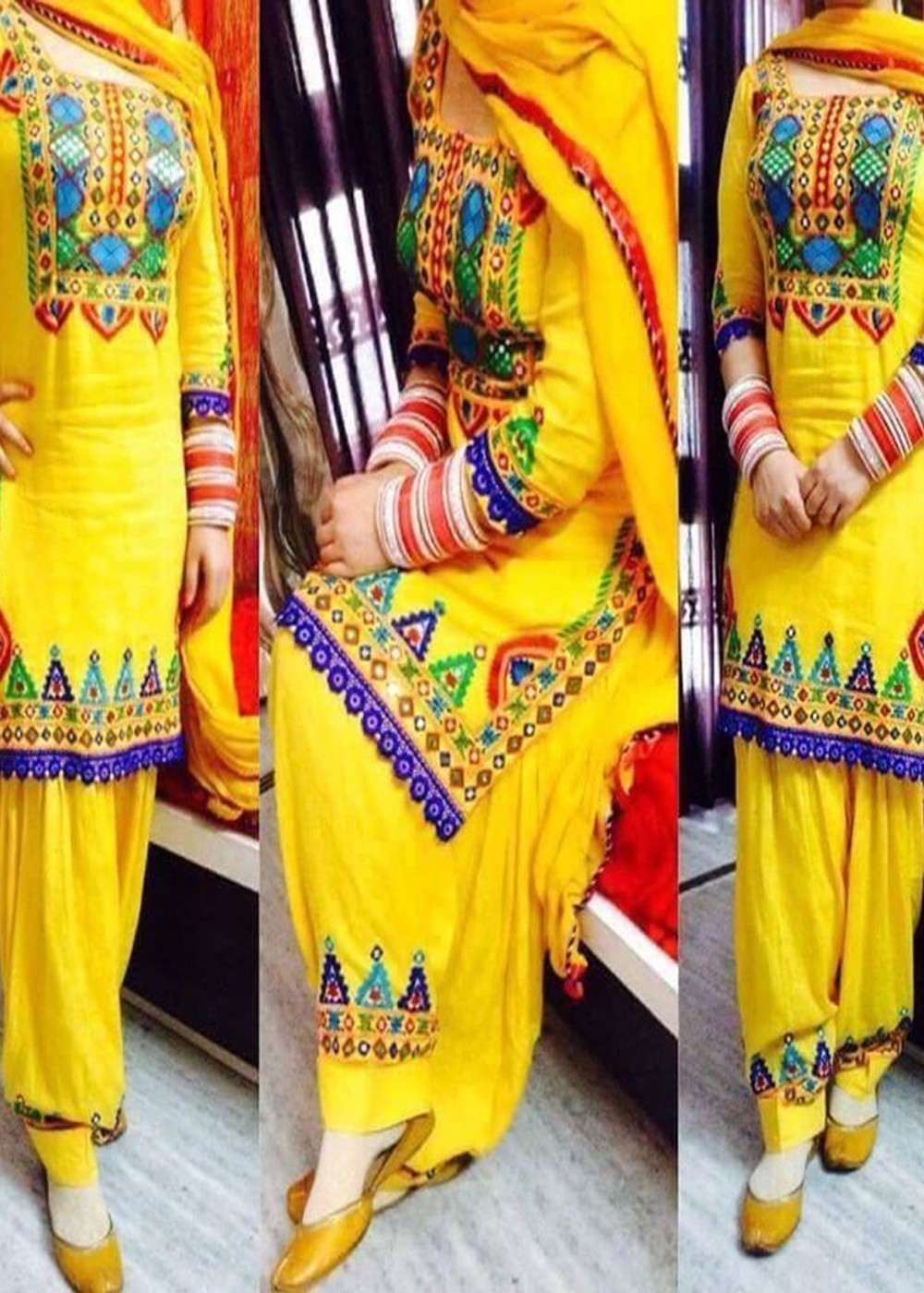 Art Silk Mustard Yellow Embroidered Punjabi Patiala Suit
