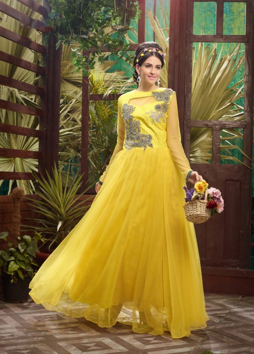 Buy Viva N Diva Yellow Color Soft Net Gown.1011-Sanya Online @ ₹1850 ...