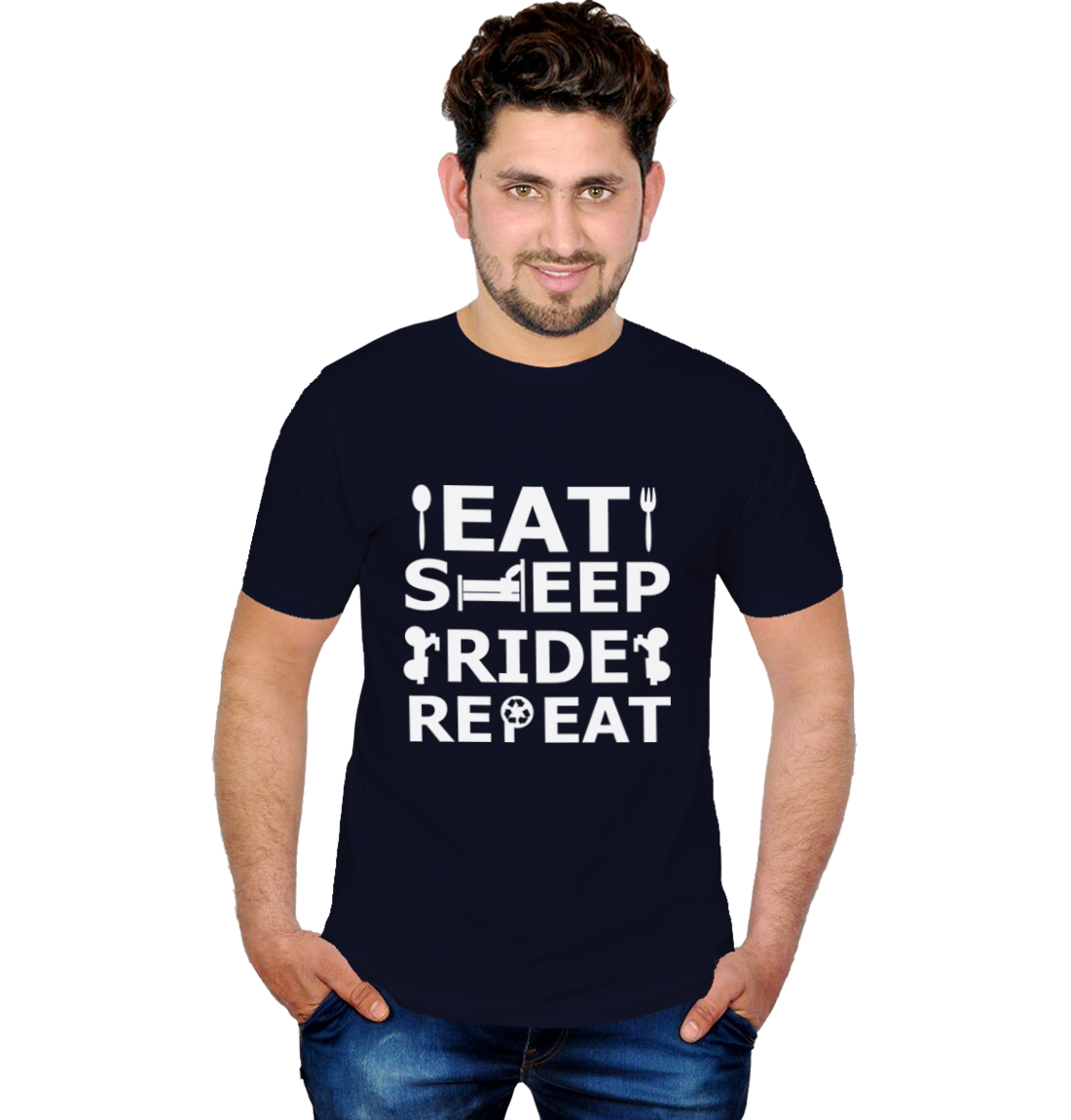 Buy INKIT Eat Sleep Printed Round Neck Mens Navy Blue t-shirt Online ...