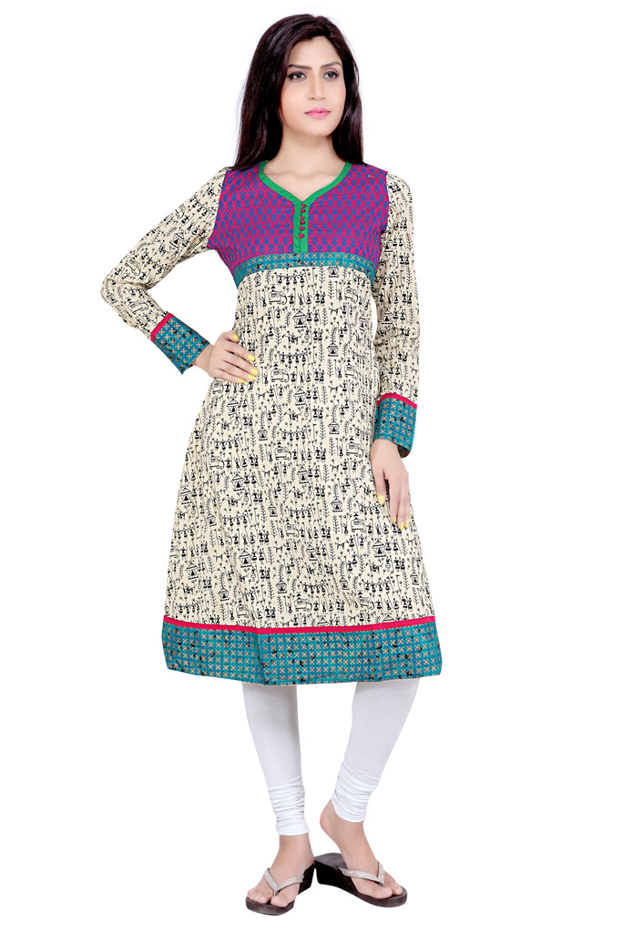 Buy Katha Beige Warli Print Kurti Online @ ₹649 from ShopClues