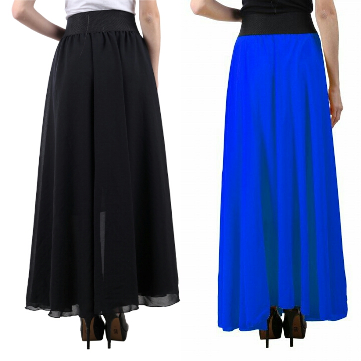 Buy Blue,Black Georgette Plain Flared Skirt With Belt For Women Online ...