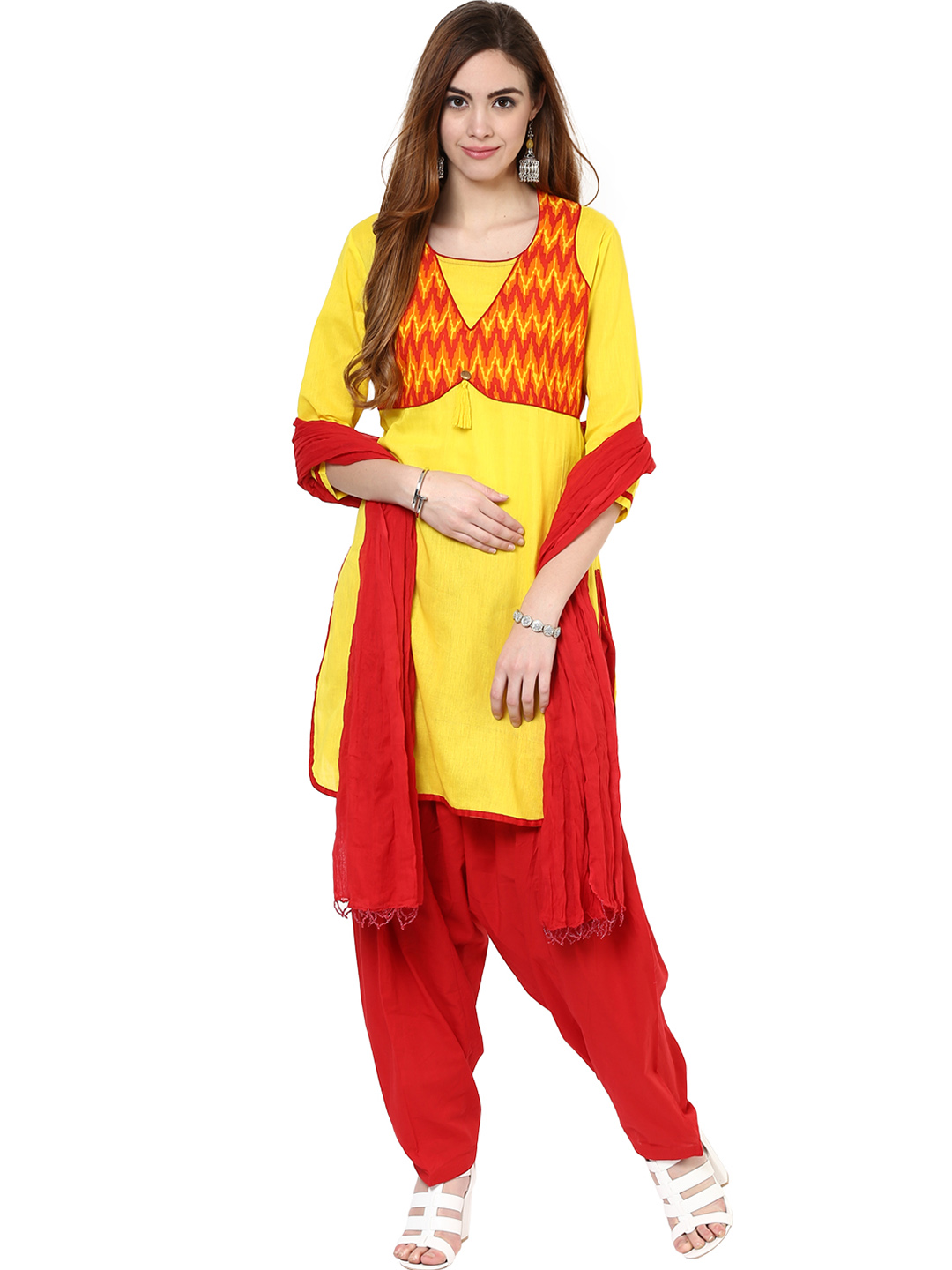 Buy Jaipur Kurtis Pure Cotton Complete Set Of Yellow Kurta And Patiala Duptta Online ₹999 From